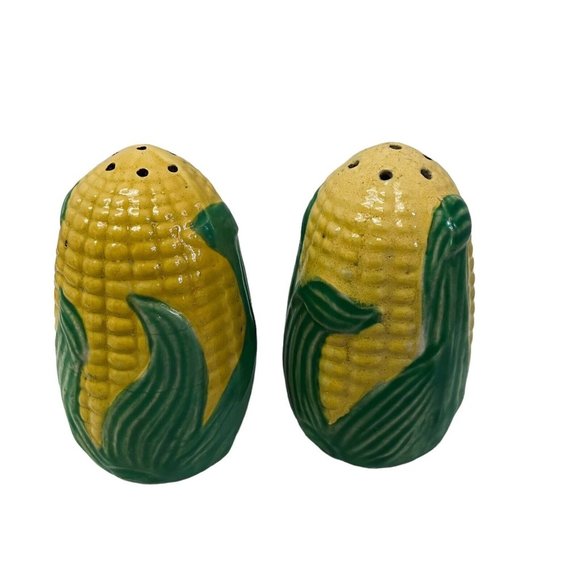 Vintage Ears of Corn Green Husk Salt and Pepper Shakers Japan Yellow Green 4" - Picture 1 of 6